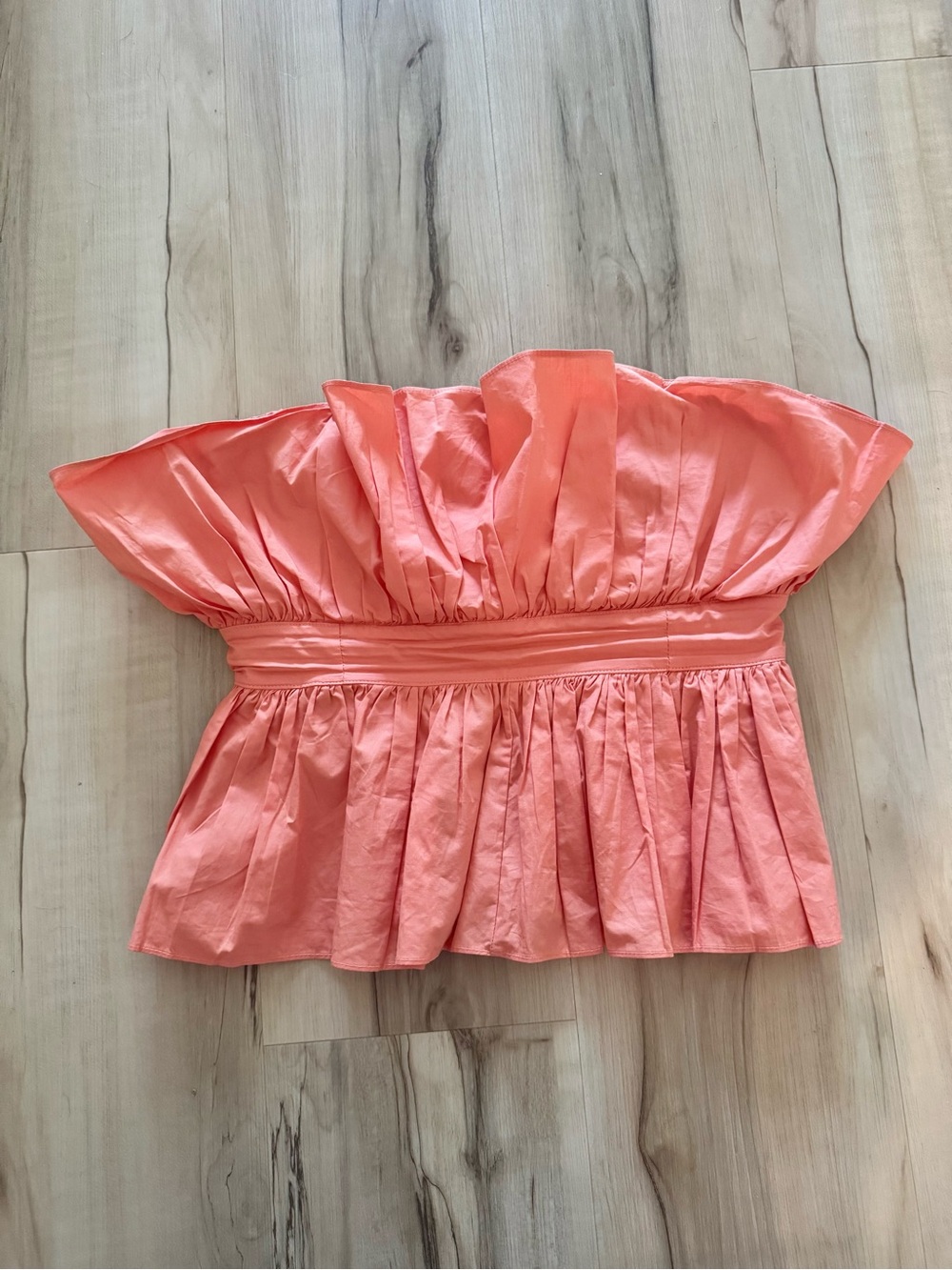 Strapless Ruffled Peplum Camisole in Coral Pink